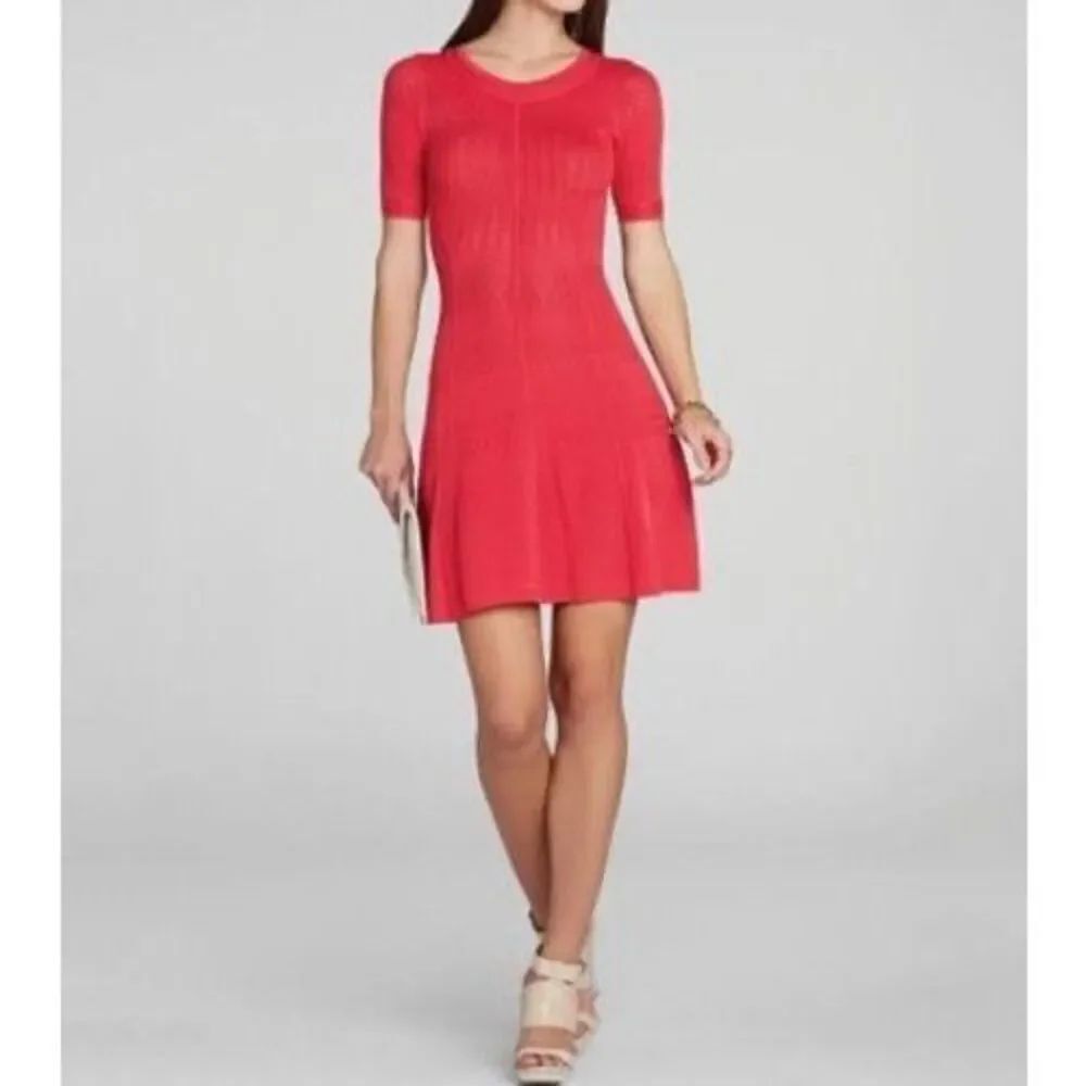 NEW BCBGMAXAZRIA BRIGHT POPPY ALENA POINTELLE DRESS SIZE L